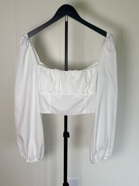 Princess Polly Womens White Puff Sleeve Crop Top Size 8 coquette festival